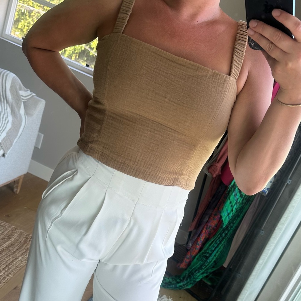 Z Supply Tan Top and White Trousers